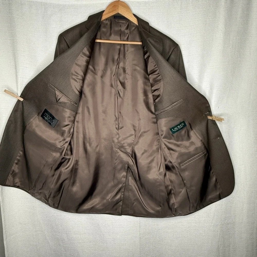 Lauren Ralph‎ Lauren Sport Coat 40L Brown Check Blazer Jacket Classic Casual